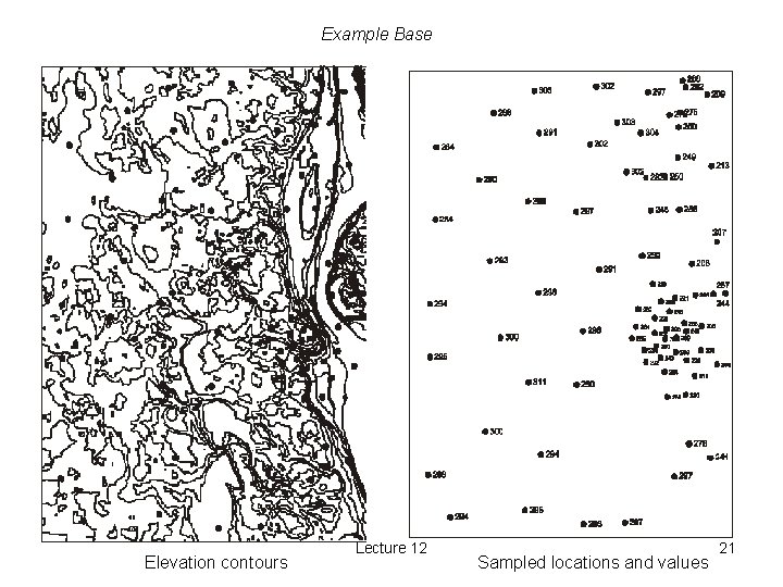 Example Base Elevation contours Lecture 12 Sampled locations and values 21 