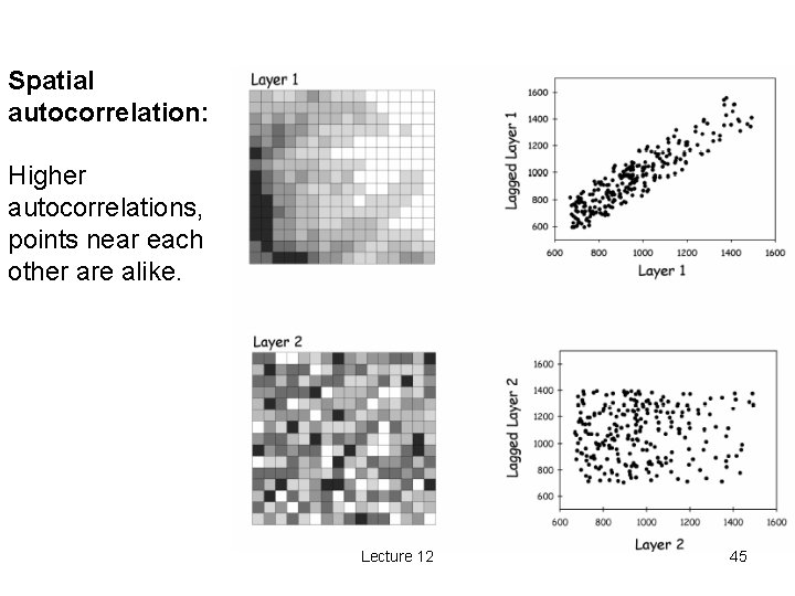 Spatial autocorrelation: Higher autocorrelations, points near each other are alike. Lecture 12 45 