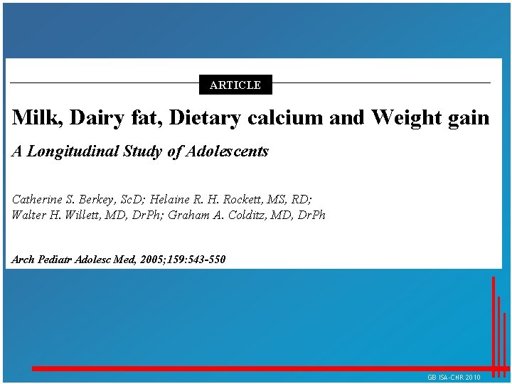 ARTICLE Milk, Dairy fat, Dietary calcium and Weight gain A Longitudinal Study of Adolescents