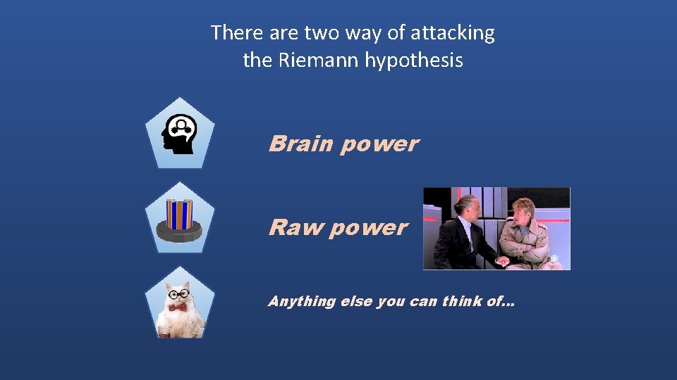 There are two way of attacking the Riemann hypothesis Brain power Raw power Anything