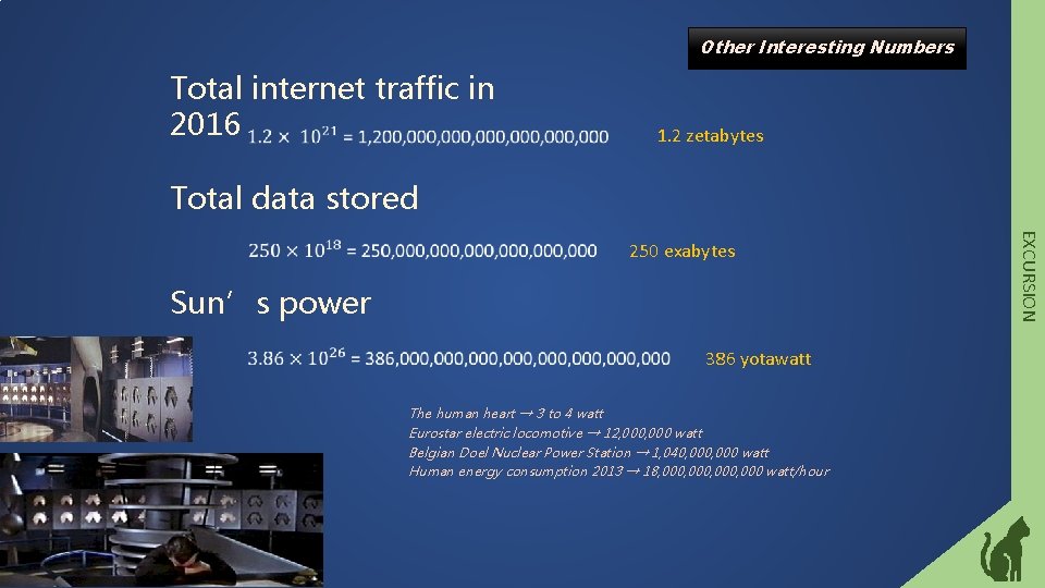 Other Interesting Numbers Total internet traffic in 2016 1. 2 zetabytes Total data stored