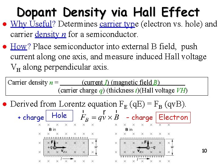 Dopant Density via Hall Effect l l Why Useful? Determines carrier type (electron vs.