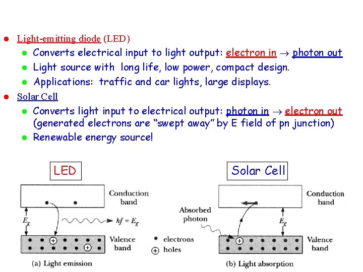 l l Light-emitting diode (LED) l Converts electrical input to light output: electron in