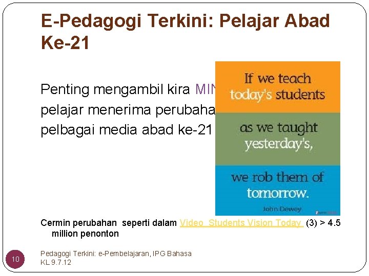 E-Pedagogi Terkini: Pelajar Abad Ke-21 Penting mengambil kira MINAT pelajar menerima perubahan pelbagai media