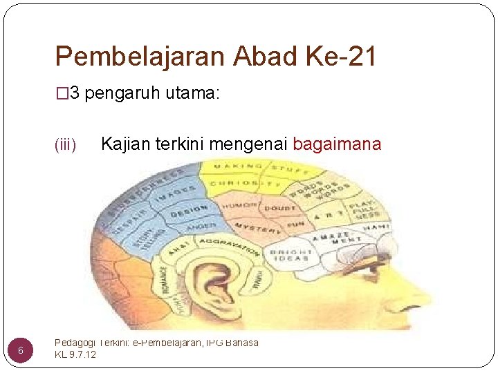 Pembelajaran Abad Ke-21 � 3 pengaruh utama: (iii) 6 Kajian terkini mengenai bagaimana individu