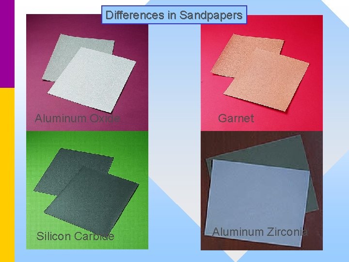 Differences in Sandpapers Aluminum Oxide Silicon Carbide Garnet Aluminum Zirconia 