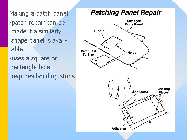 Making a patch panel -patch repair can be made if a similarly shape panel