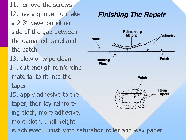 11. remove the screws 12. use a grinder to make a 2 -3” bevel