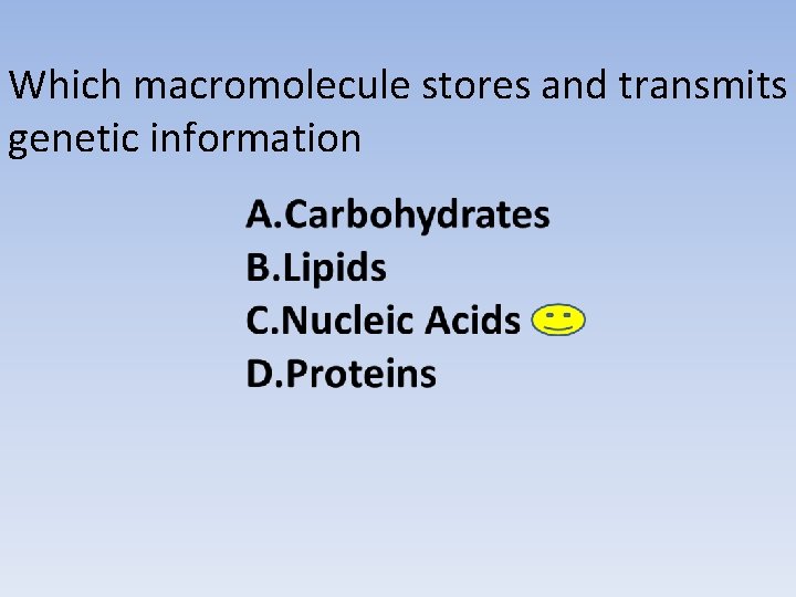 Which macromolecule stores and transmits genetic information 