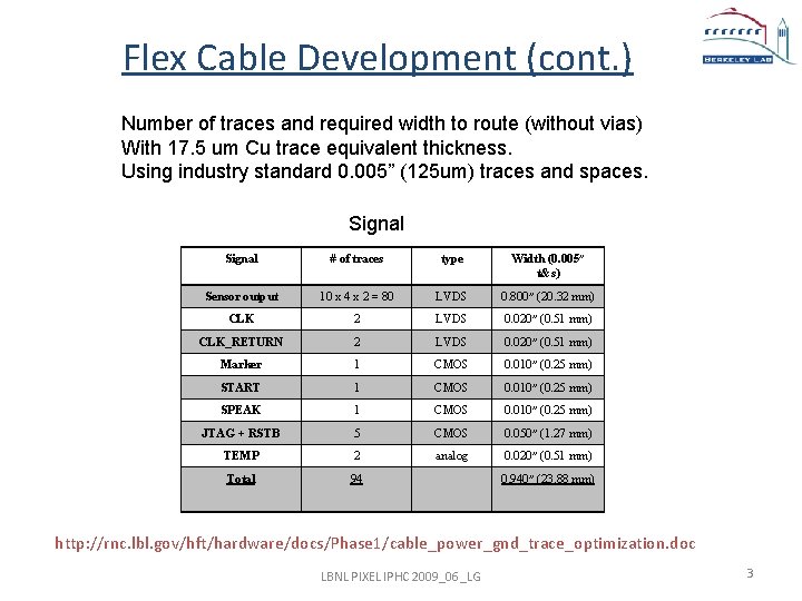 Flex Cable Development (cont. ) Number of traces and required width to route (without