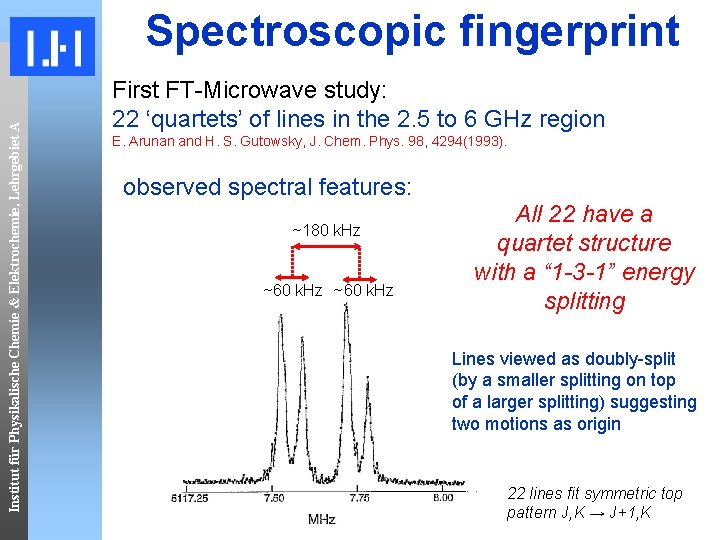 Institut für Physikalische Chemie & Elektrochemie, Lehrgebiet A Spectroscopic fingerprint First FT-Microwave study: 22