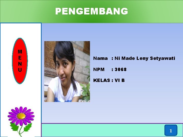 PENGEMBANG M E N U Nama : Ni Made Leny Setyawati NPM : 3068