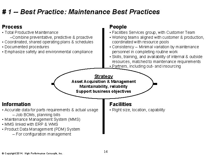 # 1 -- Best Practice: Maintenance Best Practices Process People • Total Productive Maintenance