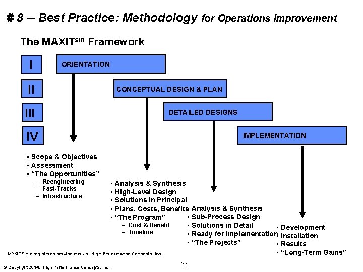 # 8 -- Best Practice: Methodology for Operations Improvement The MAXITsm Framework I ORIENTATION