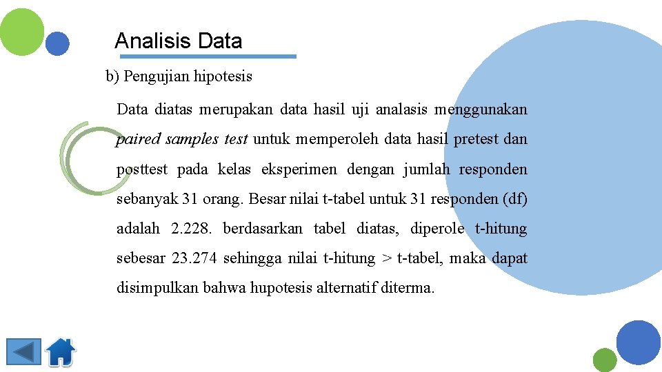 Analisis Data b) Pengujian hipotesis Data diatas merupakan data hasil uji analasis menggunakan paired