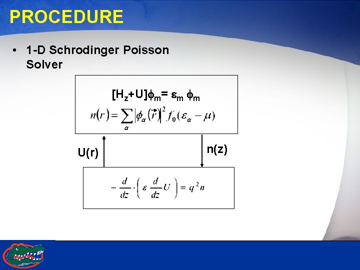 PROCEDURE • 1 -D Schrodinger Poisson Solver [Hz+U]fm= em fm U(r) TI Fellows Forum