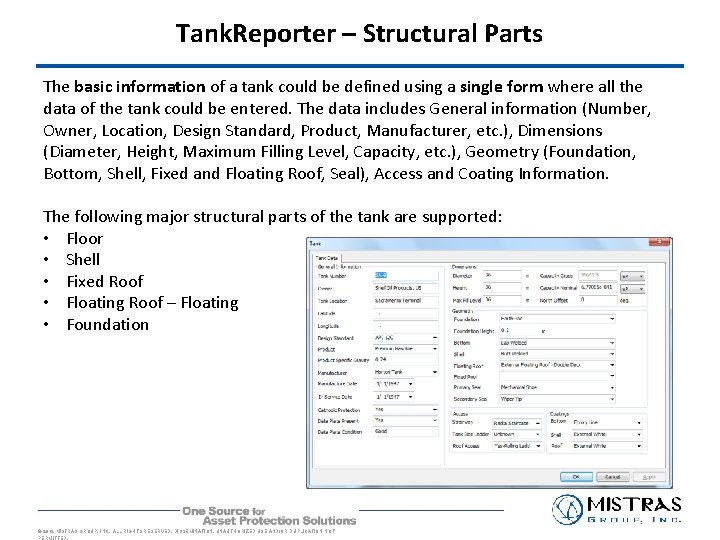 Tank. Reporter – Structural Parts The basic information of a tank could be defined