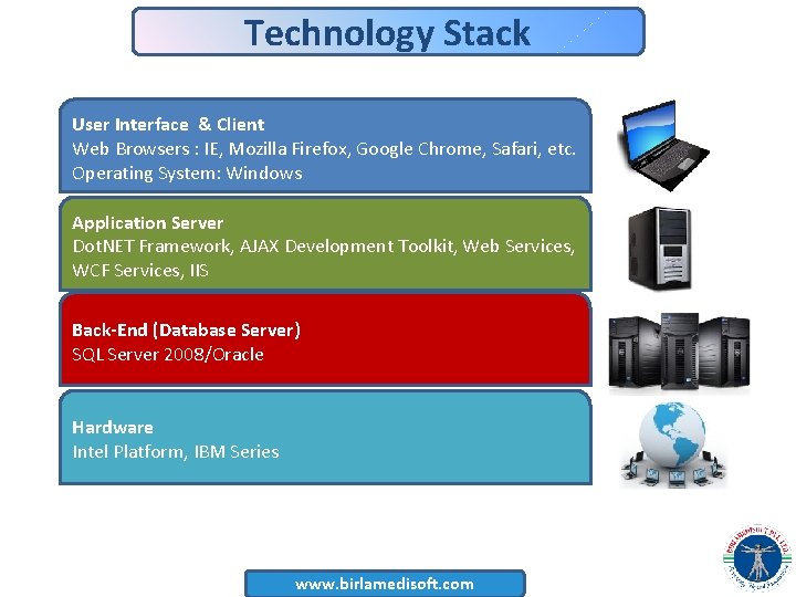 Technology Stack User Interface & Client Web Browsers : IE, Mozilla Firefox, Google Chrome,