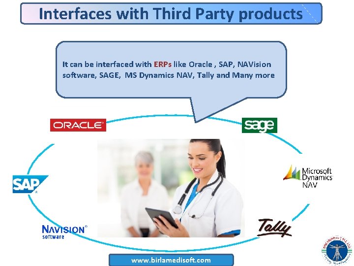 Interfaces with Third Party products It can be interfaced with ERPs like Oracle ,