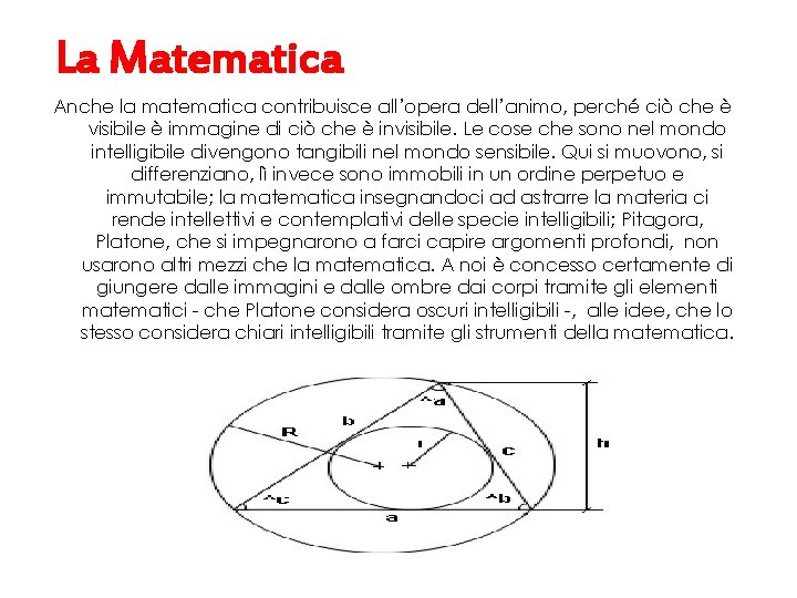 La Matematica Anche la matematica contribuisce all’opera dell’animo, perché ciò che è visibile è