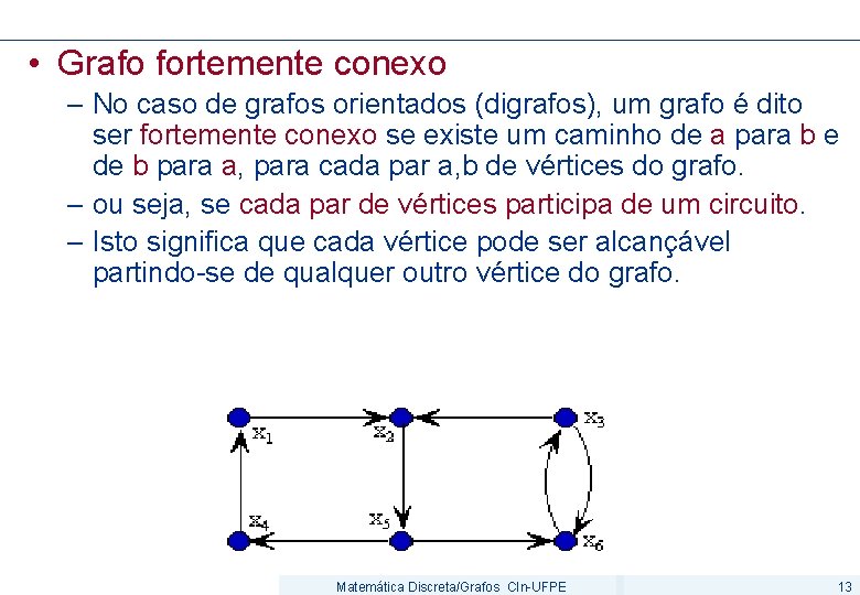  • Grafo fortemente conexo – No caso de grafos orientados (digrafos), um grafo
