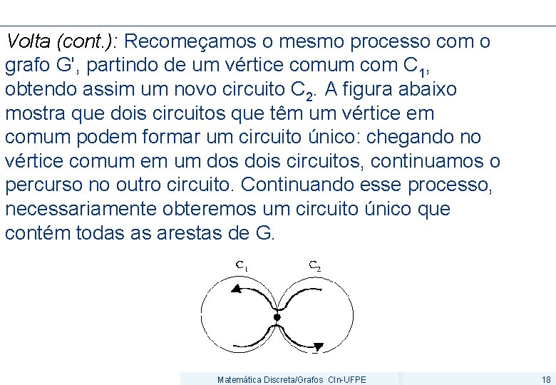 Volta (cont. ): Recomeçamos o mesmo processo com o grafo G', partindo de um