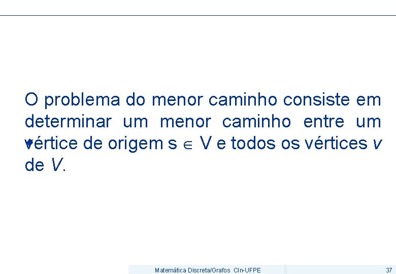 O problema do menor caminho consiste em determinar um menor caminho entre um ¨
