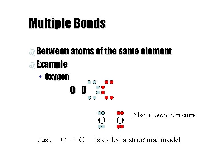 Multiple Bonds b Between atoms of the same element b Example • Oxygen O