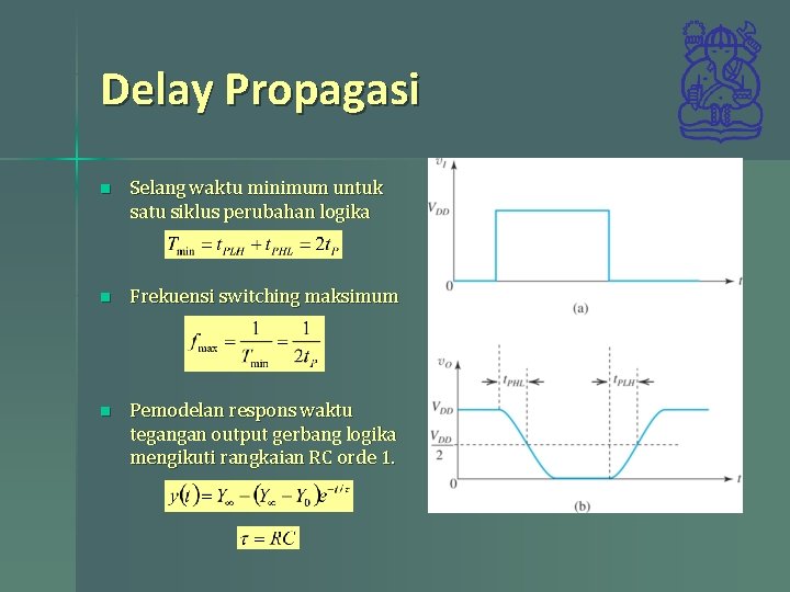 Delay Propagasi n Selang waktu minimum untuk satu siklus perubahan logika n Frekuensi switching