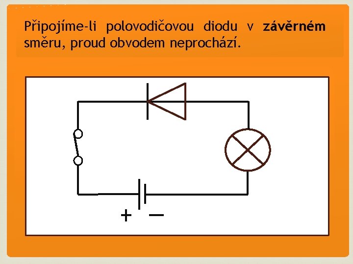 Připojíme-li polovodičovou diodu v závěrném směru, proud obvodem neprochází. 