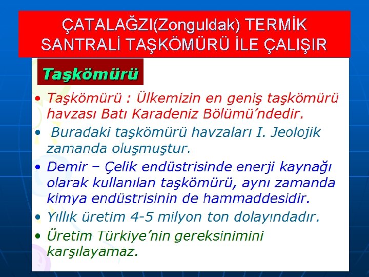 ÇATALAĞZI(Zonguldak) TERMİK SANTRALİ TAŞKÖMÜRÜ İLE ÇALIŞIR 