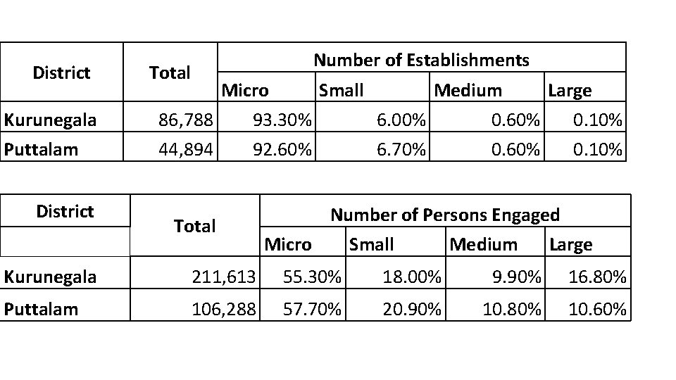 District Number of Establishments Total Micro Small Medium Large Kurunegala 86, 788 93. 30%