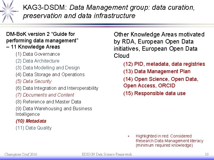KAG 3 -DSDM: Data Management group: data curation, preservation and data infrastructure DM-Bo. K KAG 3 -DSDM: Data Management group: data curation, preservation and data infrastructure DM-Bo. K