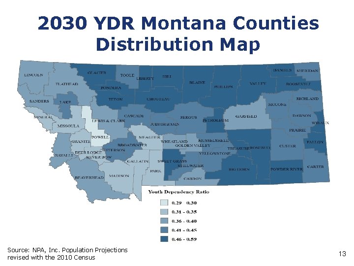 2030 YDR Montana Counties Distribution Map Source: NPA, Inc. Population Projections revised with the