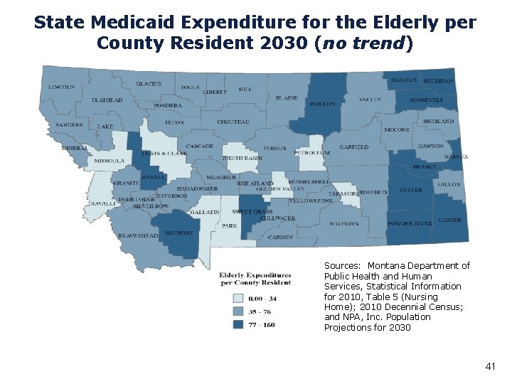 State Medicaid Expenditure for the Elderly per County Resident 2030 (no trend) Sources: Montana