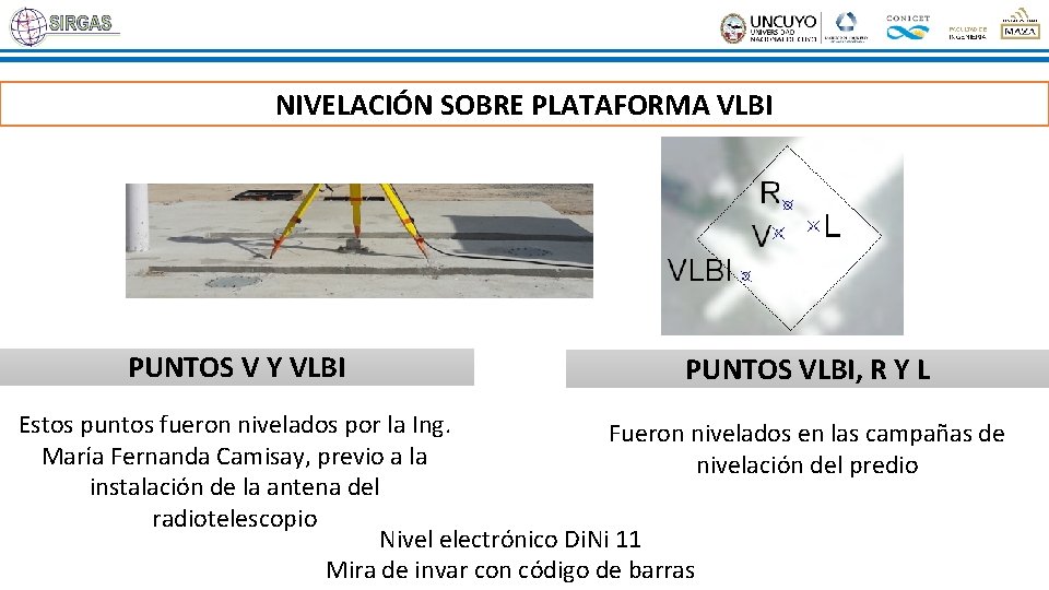 NIVELACIÓN SOBRE PLATAFORMA VLBI PUNTOS V Y VLBI PUNTOS VLBI, R Y L Estos
