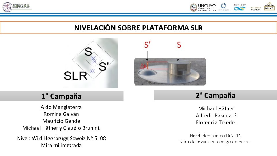 NIVELACIÓN SOBRE PLATAFORMA SLR S’ S 1° Campaña 2° Campaña Aldo Mangiaterra Romina Galván