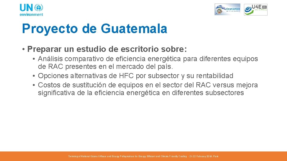 Proyecto de Guatemala • Preparar un estudio de escritorio sobre: • Análisis comparativo de