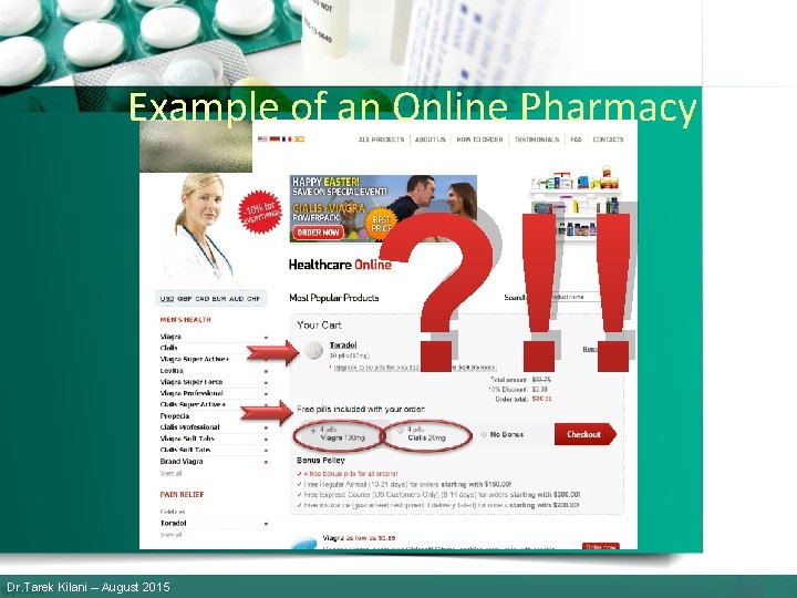 Example of an Online Pharmacy ? !! Dr. Tarek Kilani – August 2015 