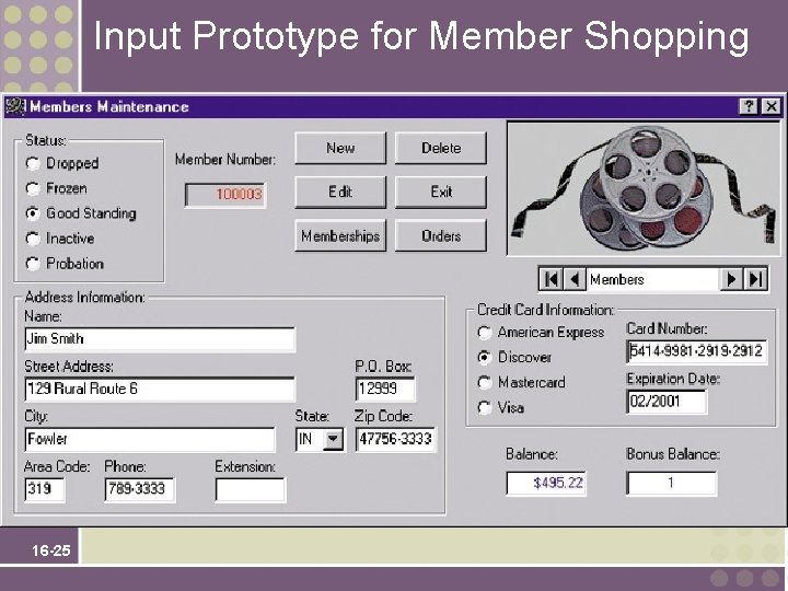 Input Prototype for Member Shopping 16 -25 