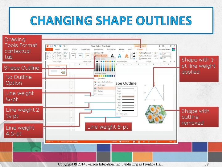 CHANGING SHAPE OUTLINES Drawing Tools Format contextual tab Shape with 1 pt line weight