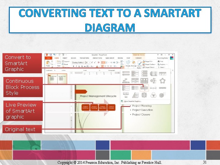 CONVERTING TEXT TO A SMARTART DIAGRAM Convert to Smart. Art Graphic Continuous Block Process