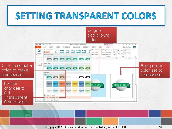 SETTING TRANSPARENT COLORS Original background color Click to select a color to make transparent