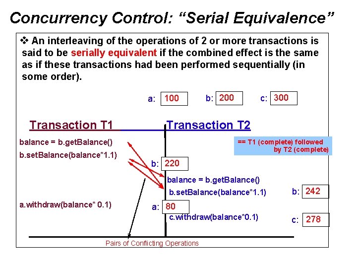 Concurrency Control: “Serial Equivalence” v An interleaving of the operations of 2 or more