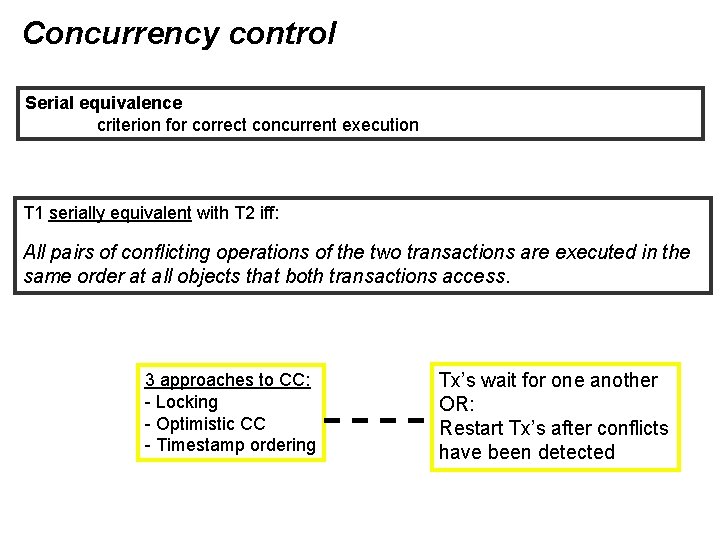 Concurrency control Serial equivalence criterion for correct concurrent execution T 1 serially equivalent with