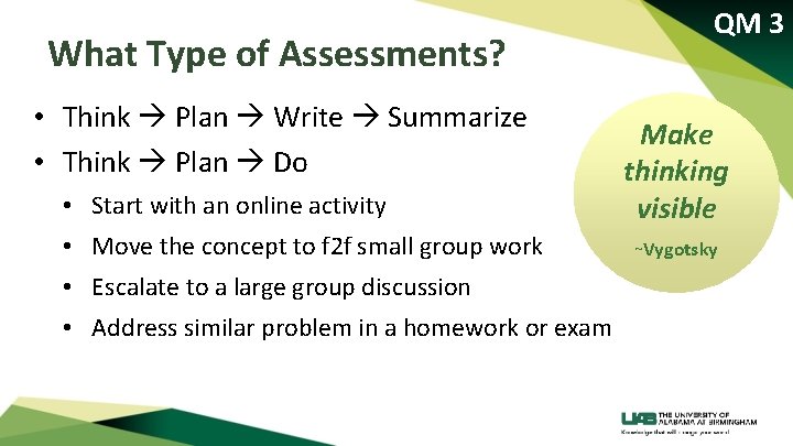 What Type of Assessments? • Think Plan Write Summarize • Think Plan Do •