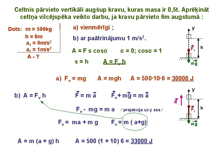 Celtnis pārvieto vertikāli augšup kravu, kuras masa ir 0, 5 t. Aprēķināt celtņa vilcējspēka