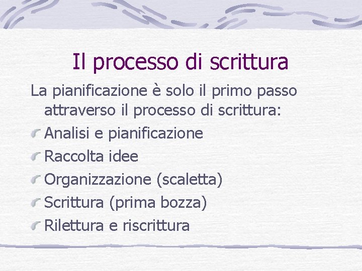 Il processo di scrittura La pianificazione è solo il primo passo attraverso il processo