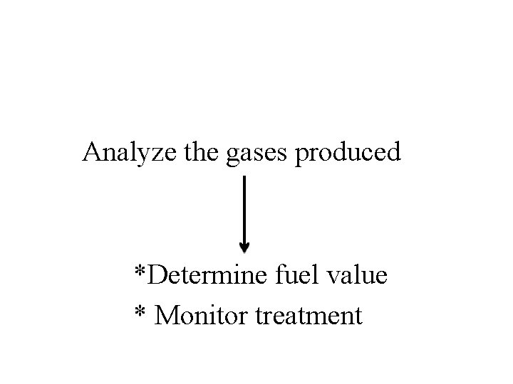 Analyze the gases produced *Determine fuel value * Monitor treatment Analyze the gases produced *Determine fuel value * Monitor treatment