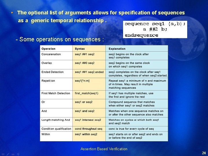  The optional list of arguments allows for specification of sequences as a generic